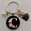 1 Elegant Women Alloy Initial Keychain with Imitation Pearl Vibrant Red Floral Design - Stylish Bag Charm & Perfect Gift for Her 6