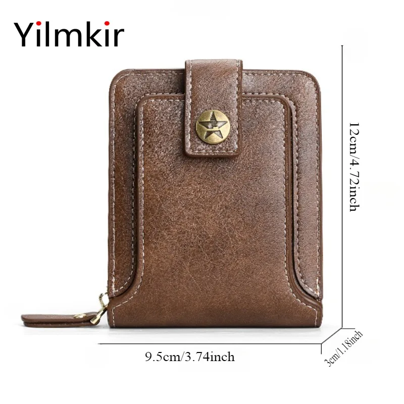 Men's Short Retro Wallet Multi Slot Purse Style Zipper Multi Compartment Wallet Buckle Multifunctional Women Money Bag 2