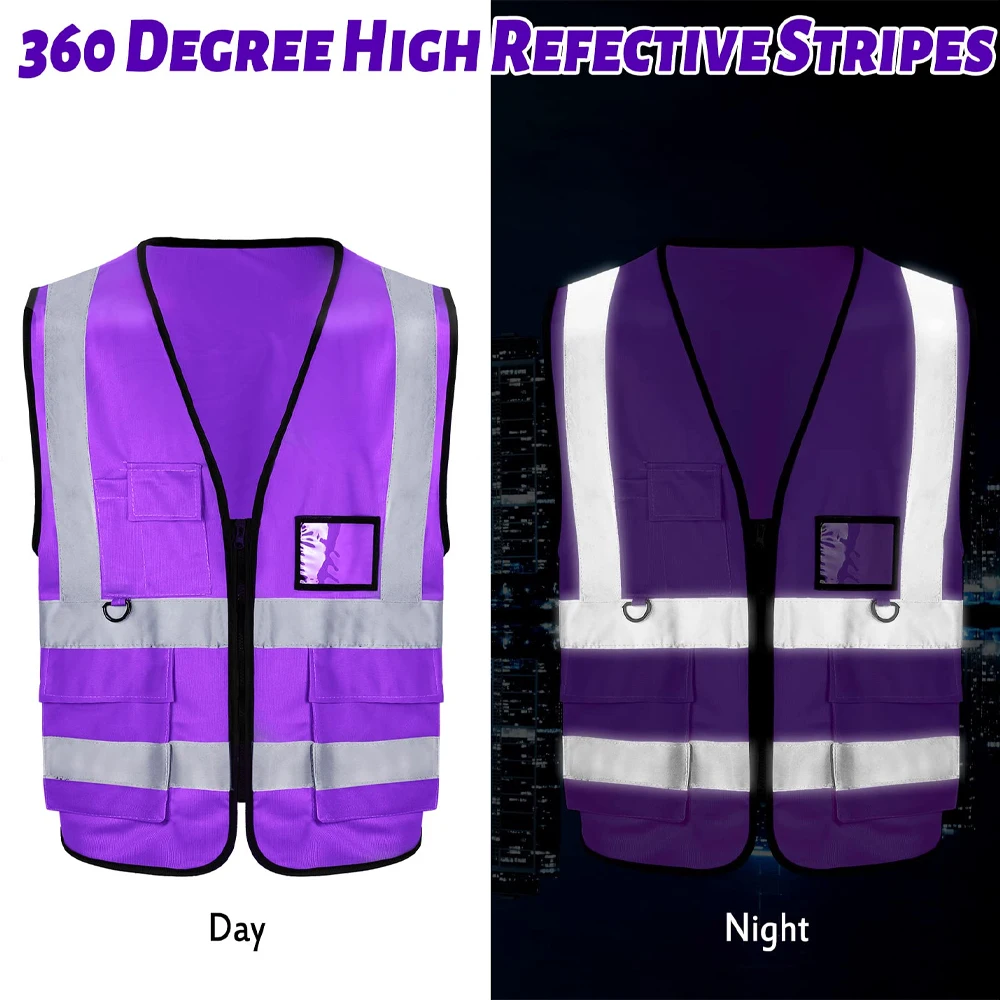 Purple Safety Vest for Men Women Hi Vis Workwear Construction Security-protection High Visibility Working Clothes