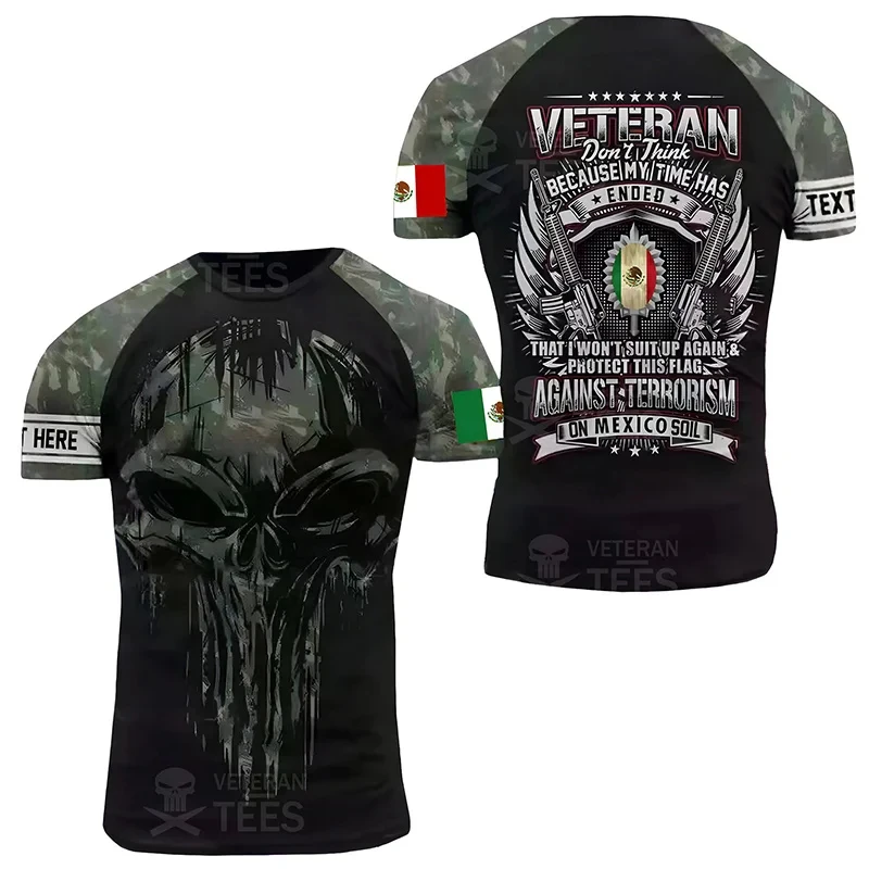 

Футболка Мексиканская армейская с коротким рукавом, камуфляжная рубашка в стиле милитари, с 3D-принтом черепа, оливковая черная одежда