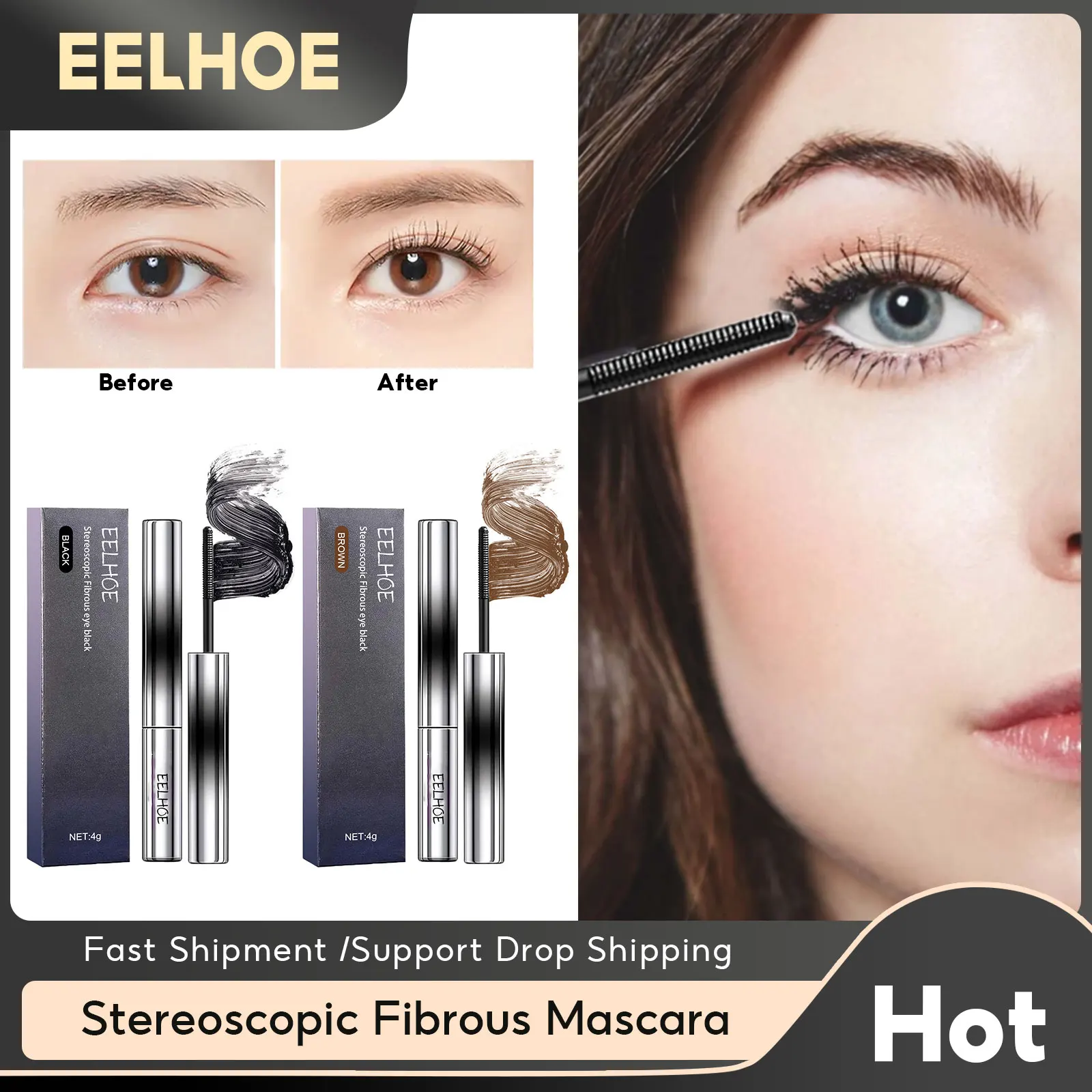 

EELHOE Silk Fiber Curling Eyelash Extension Mascara Lengthening Long Lasting Waterproof Eyes Black Lashes Brush Makeup Cosmetics