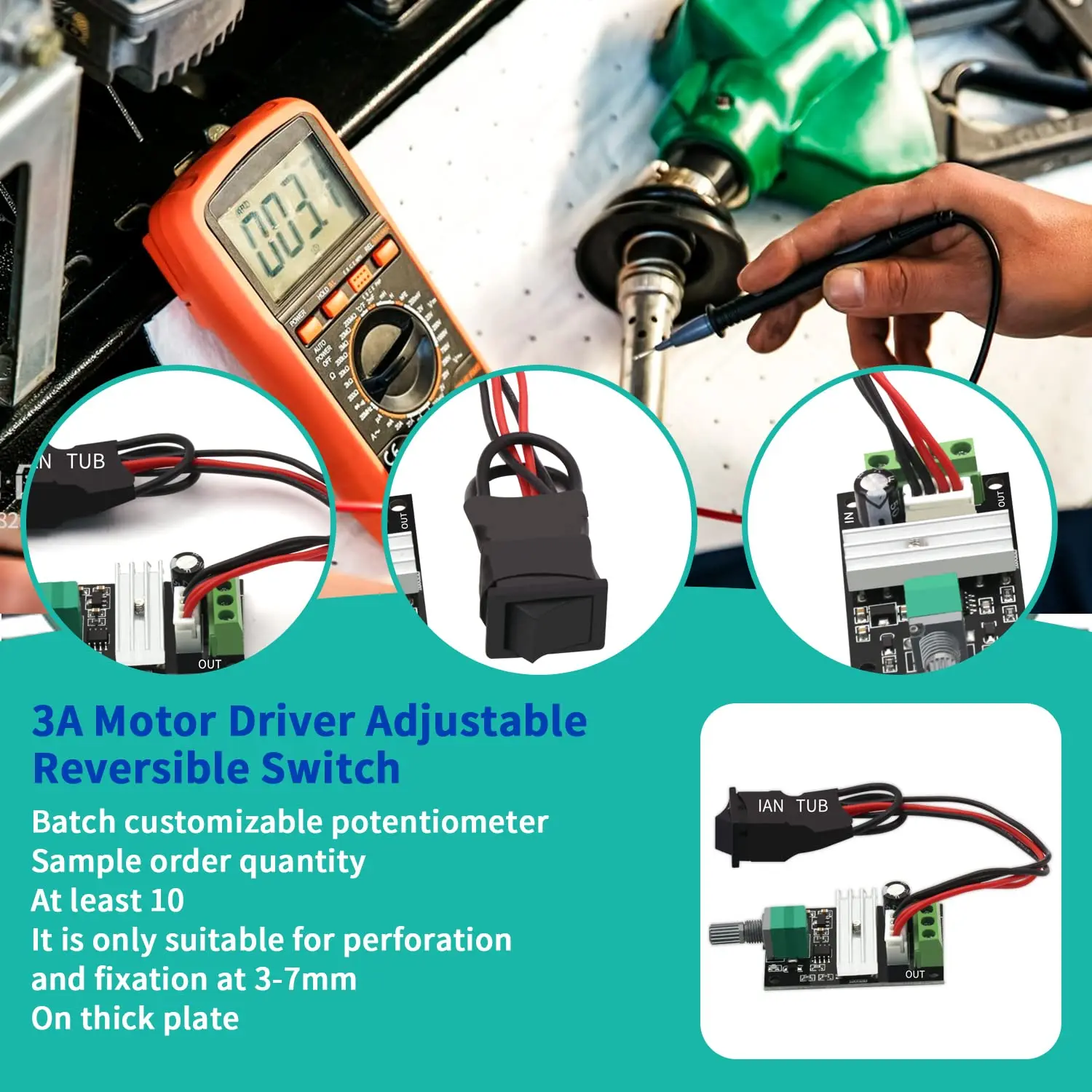 6V 12V 24V 28V 3A 80W DC Motor Speed Controller (PWM) Speed Adjustable Reversible Switch 1203BB DC Motor Driver Reversing
