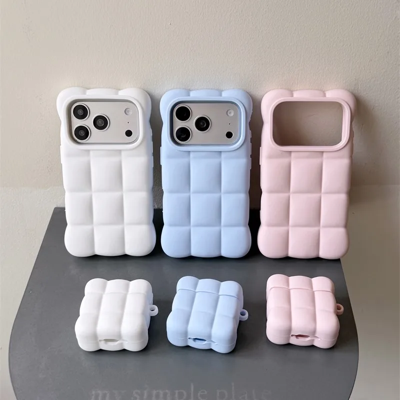 3D Cloud Puff Silicone Phone Case with Charm Accessories - Shockproof Soft Cover
