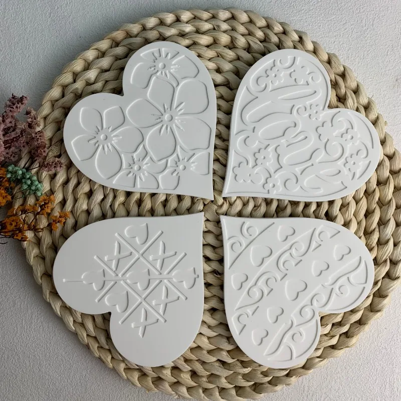 Heart Pattern Coaster Silicone Mold Valentines Day Love Flower Plaster Resin Concrete Wine Glass Mat Mould Jewelry Display Plate silicone mold