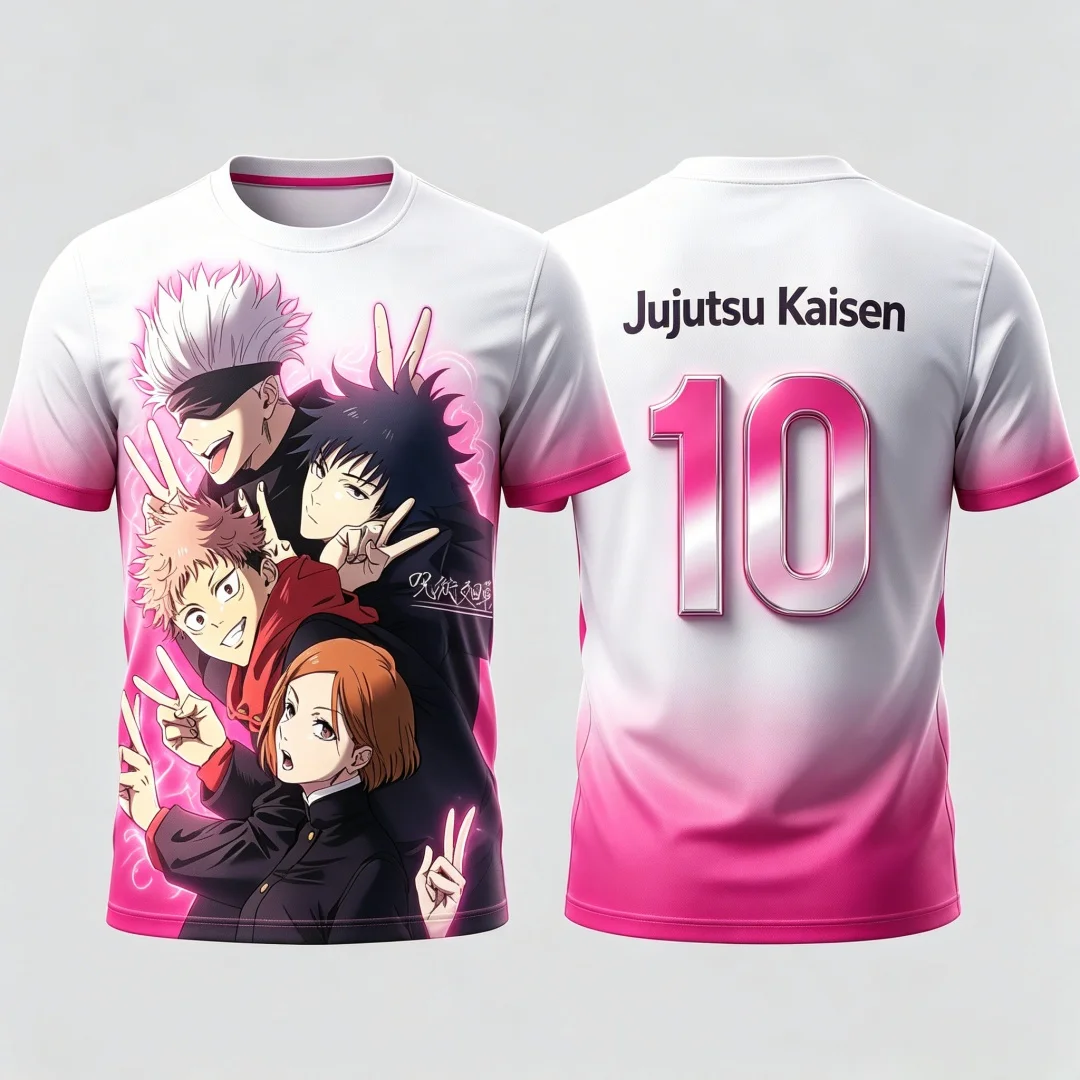 Jujutsu Kaisen Gradient 3D Print Men's Anime T-Shirt - Casual Short Sleeve Streetwear Harajuku Summer Top
