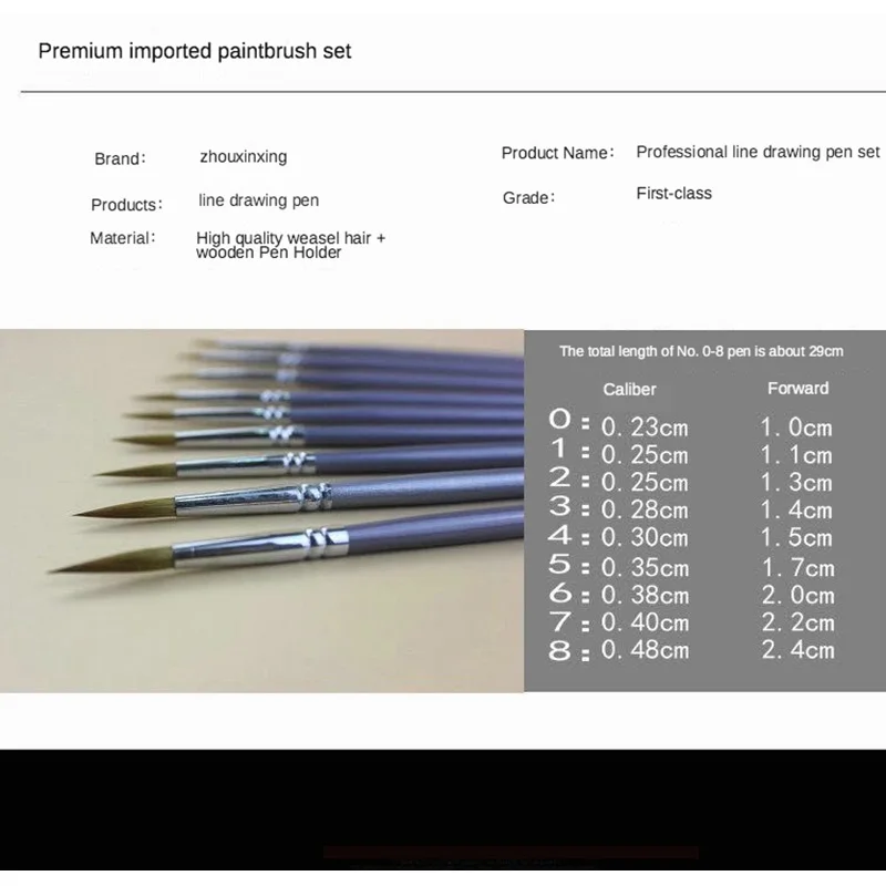 9 pcs weasel hair line book brush painting watercolor gouache oil painting hook line pen durable thin silver birch pen rod art 2