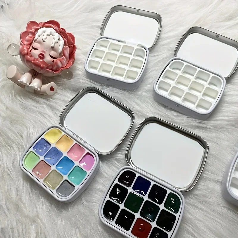 Watercolor Palette 12-Grid Mini Watercolor Box Ultra-Compact Lightweight Travel-Sized Moisturizing for Painting and Sketching