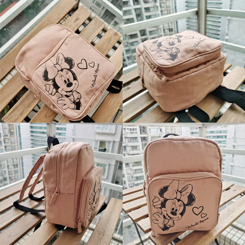 Disney Vintage Dark Pink Girl Canvas Backpack Sketch Minnie Mouse Cartoon Print Kids Backpack Brand Mini Baby Square Schoolbag 6