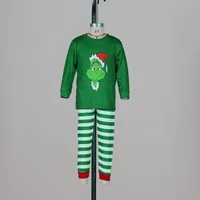 Xmas Matching Family Pajamas Elf Set 2025 Xmas Green Cotton Print Pjs Adult Child Clothing Outfit set Baby Jumpsuit+Dog Clothes 2