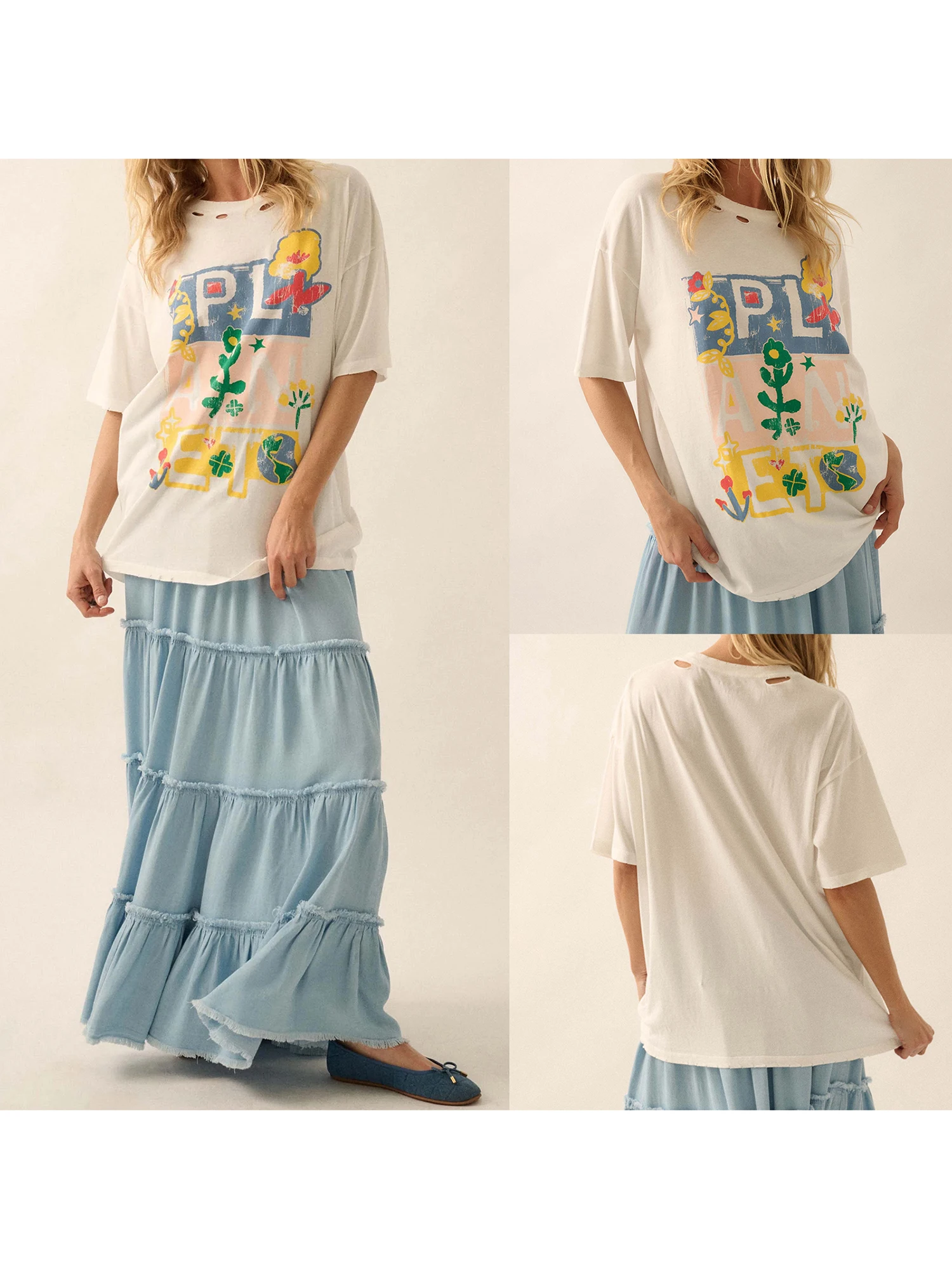 Women s Summer Casual Tops Short Sleeve V-Neck Geometric Print Relaxed Fit Blouse with Ruffle Detail