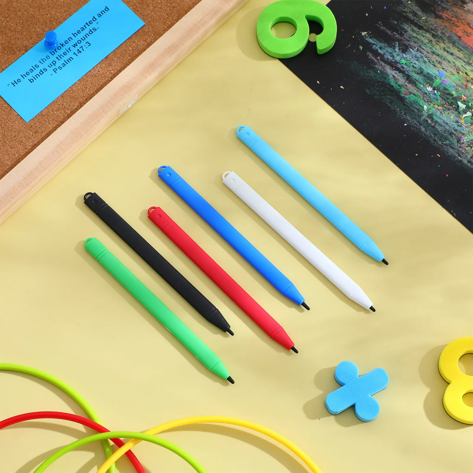 6Pcs LCD 드로잉 보드 펜 프리미엄 플라스틱 부드러운 쓰기 그림 낙서 태블릿 펜 다채로운 디자인