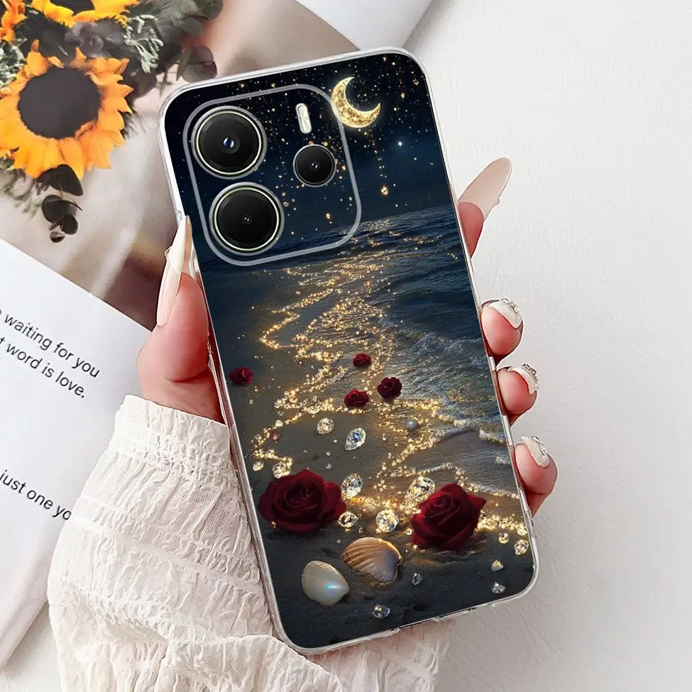 Clear Aesthetic Luxury Cute Cat & Floral Painted Soft Phone Case Cover