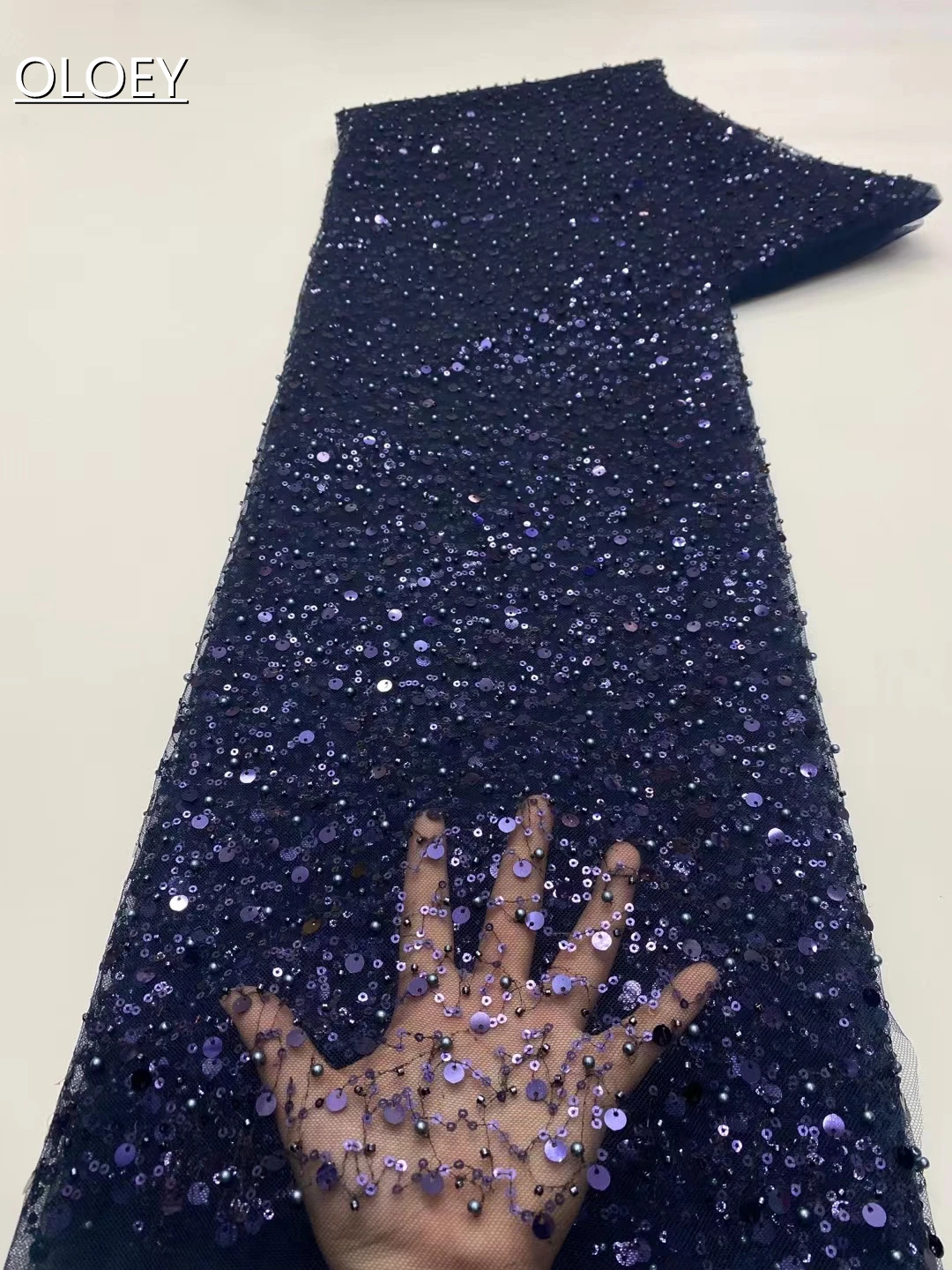 Sequins Jacquard Lace Fabric African Embroidery Beaded