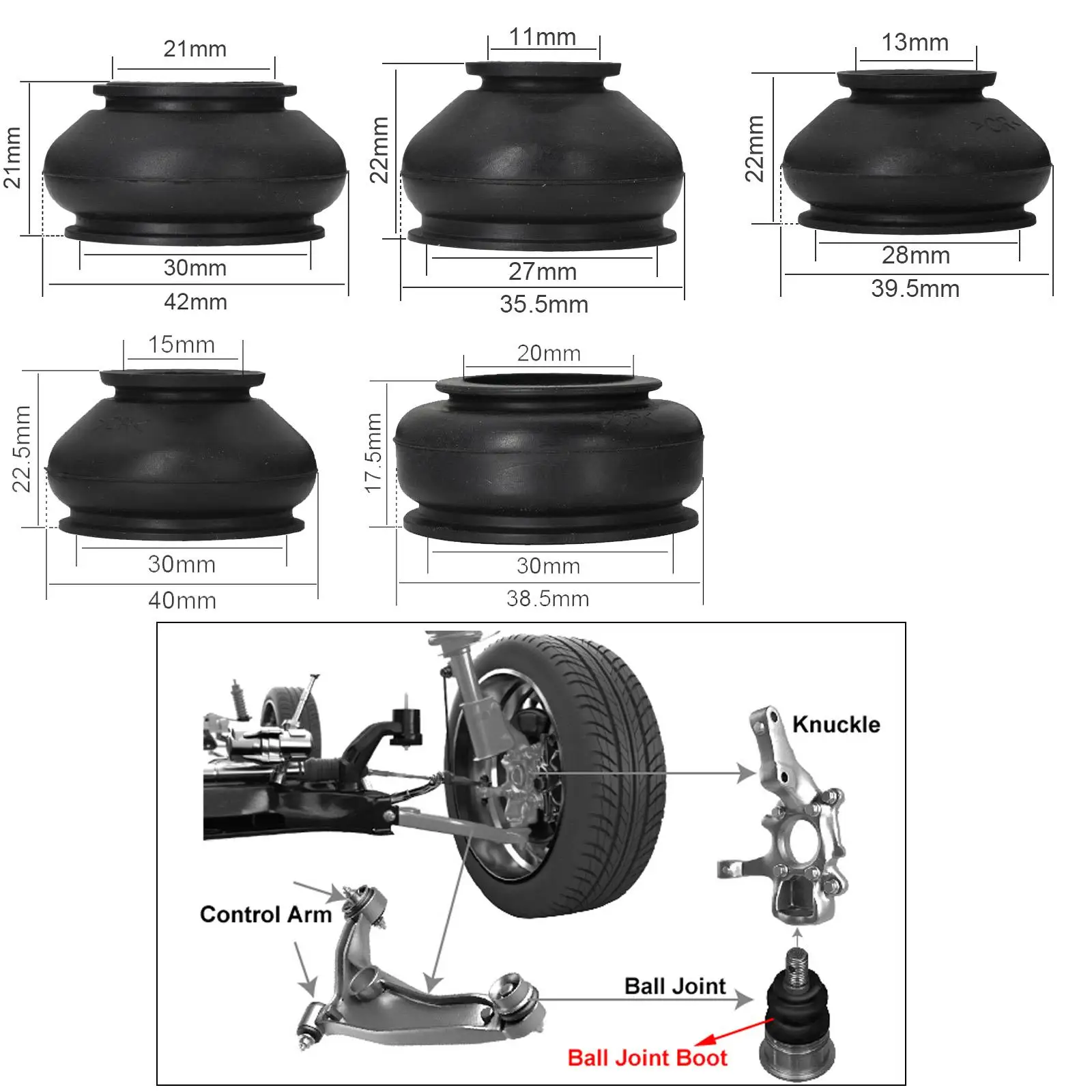 14x Universal Ball Joint Turn Rods Rubber Boot Dust Cover Replacement Control Arm Protector Car Suspension Steering Accessories