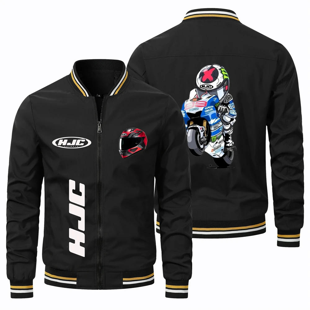Men's New Fashion Trend Biker Jacket HJC Printed Round Neck Jacket Men Women Oversized Bomber Pilot Jacket Biker Jacket S-4XL