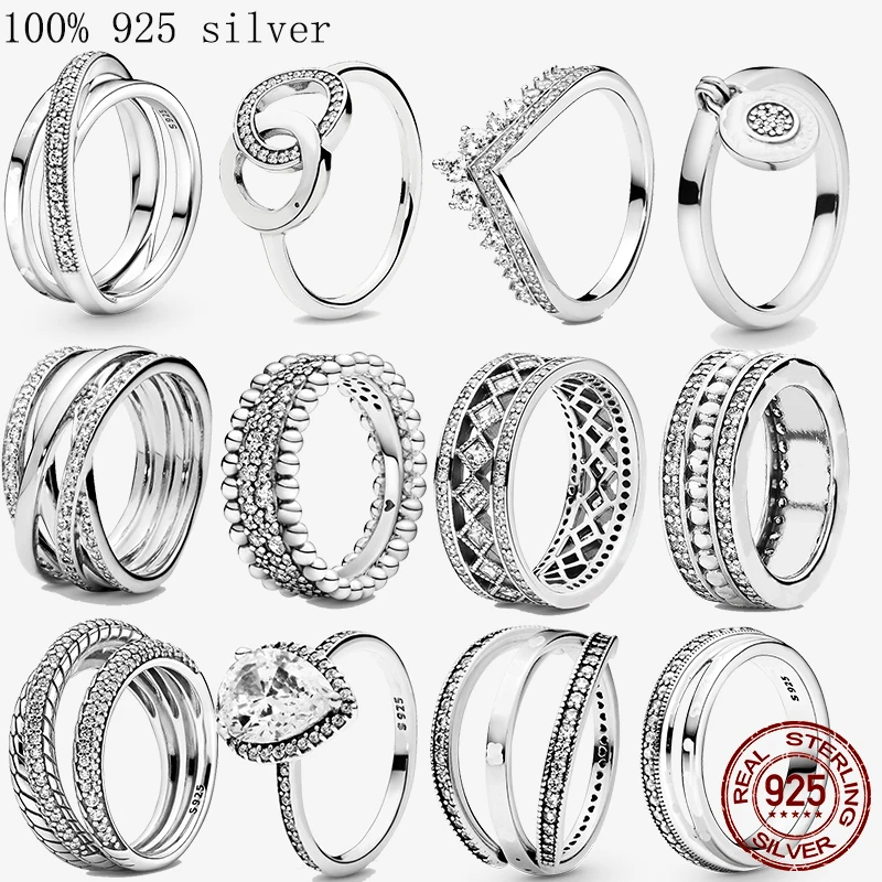 

2023 Fashion Rings Princess Tiara Crown Sparkling Love Heart Ring for Women 925 Silver Jewelry Anniversary Gift