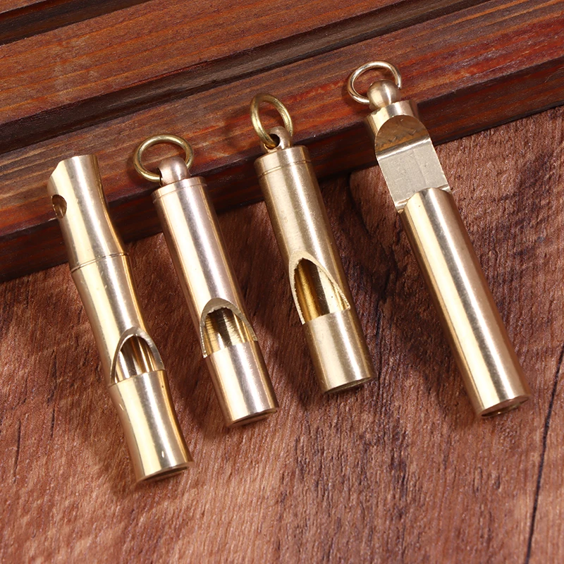 1pc Brass Portable Survival Whistle - High Decibel Explosive Single Tube Whistle Keychain Pendant Outdoor Emergency Tool