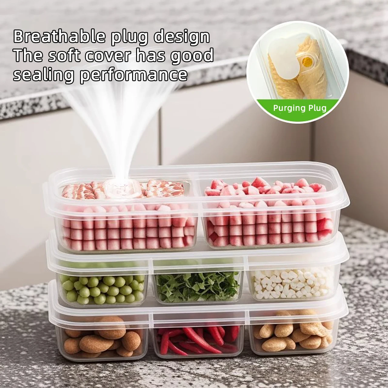 3/2 Grids Refrigerator Fresh-keeping Box Food Storage Box with Breathable Plug Narrow Seam Fridge Vegetable Meat Frozen Case