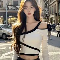 Slim Fit Long Sve T-irt Faion Design Hollow out oulder Ladies Sle Early Autumn Trendy Hollow out T-irt