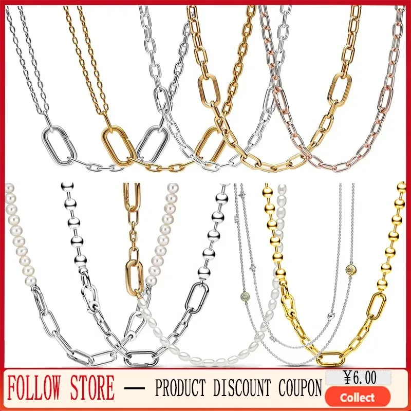 

New Women's 925 Sterling Silver ME Series Metal Bead Chain and ME Small Chain Chain Necklace Fit Pandora Charm DIY Jewelry Gifts