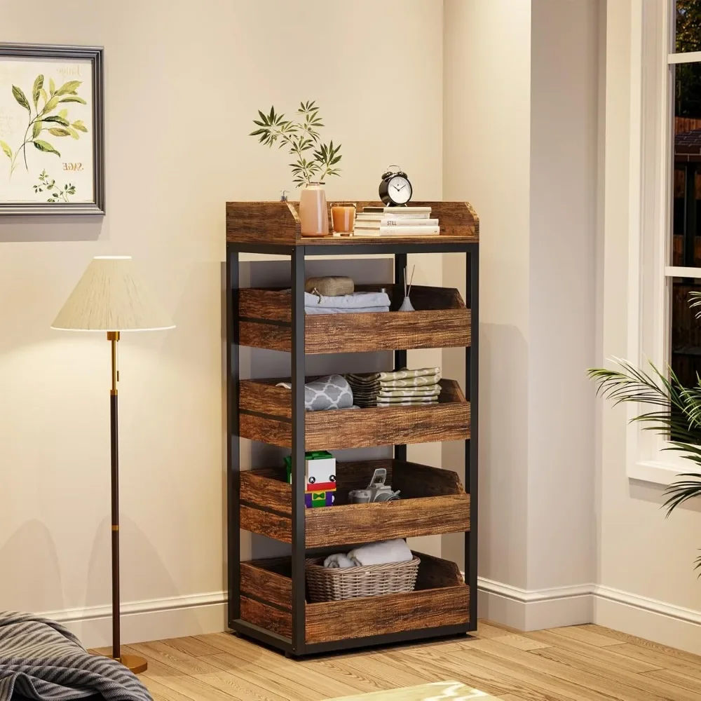 Wood Fruit and Vegetable Storage Rack, 5-Tier Pull-Out Snack Stand Fruit Basket Stand, Utility Shelf Organizer for Kitchen 5