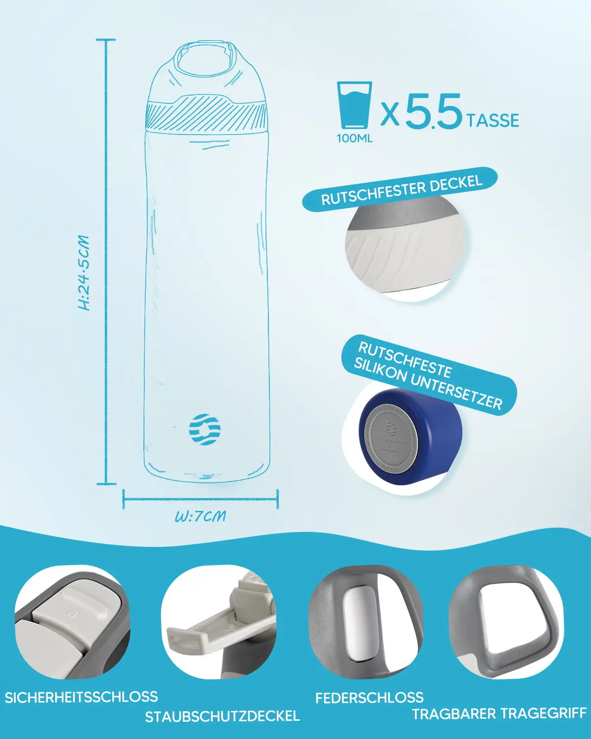 Fjbottle Isolierte Trinkflasche Mit Strohhalm – 550 Ml Oder 710 Ml, Hält Getränke Heiß/kalt