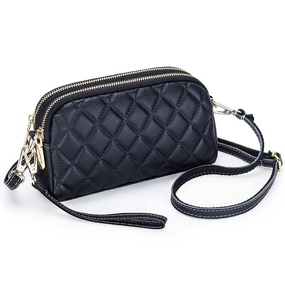 Crossbody Bags for Women Genuine Leather Trendy Purses Small Embossed Quilted Shoulder Handbag with Double Zipper Compartments