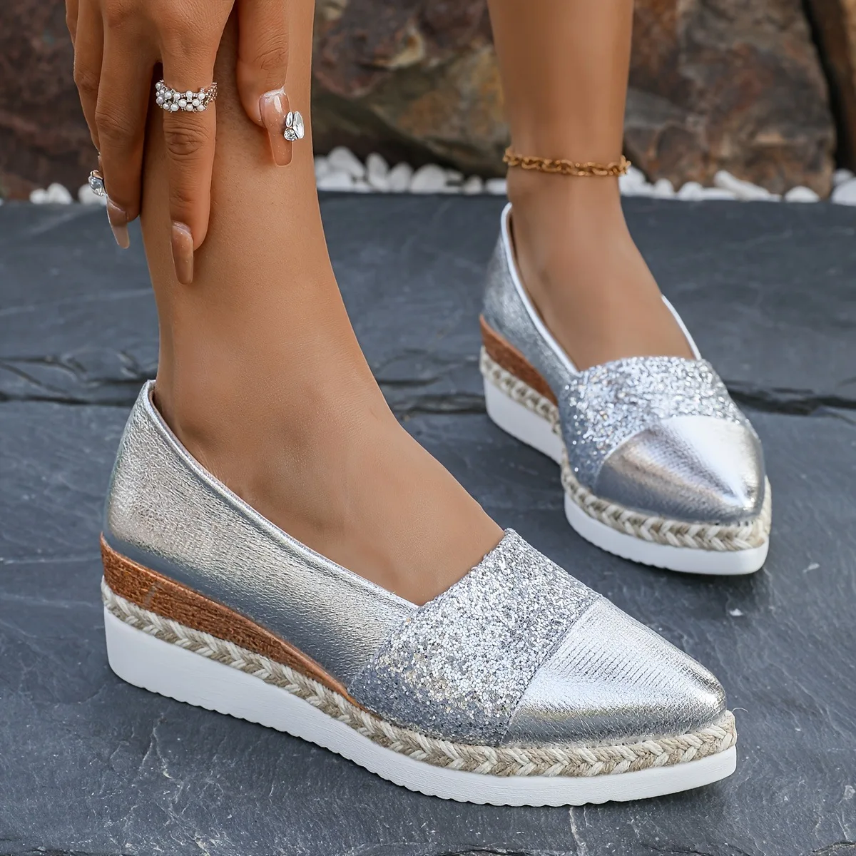 2025 New Women Sneakers High Heels Shoes Pointed Toe Comfortable Shoes Ladies Shallow Mouth Clogs Wedge Platform Women Sneakers