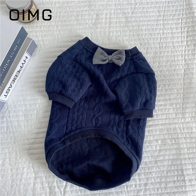 OIMG Navy Blue New Pet Clothes Dog Cat British Gentleman Style Neck Shirt French Bulldog Pug Ragdoll Autumn Winter Sweater