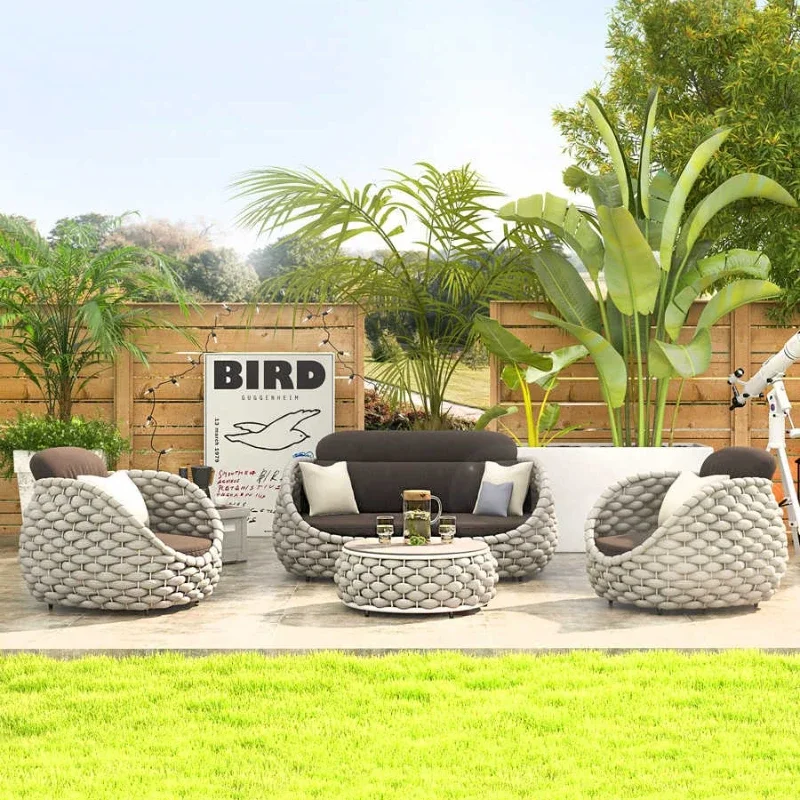 Courtyard Combination Double Chair for Villa Balcony Living Room All-Weather Rattan Outdoor Sofa Set Leisure Terrace Furniture