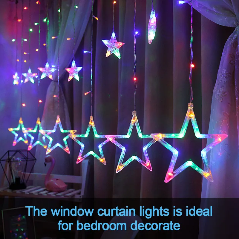 

8 Modes EU Plug LED Curtain String Lights Creative Star Christmas Garland Fairy Lights Outdoor for Party Wedding Bedroom Decor