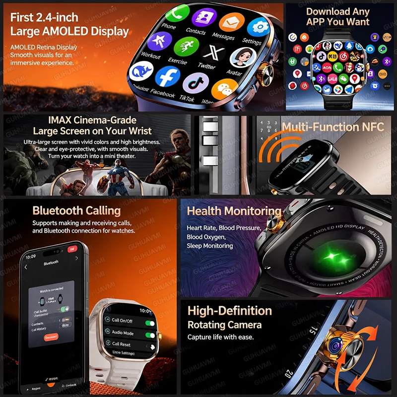 Nuovo Smartwatch Originale 5G con Chiamate, 4G WiFi, Memoria 32GB, App Social, GPS, Schermo AMOLED HD, Batteria 2100mAh, per Sport e Business - immagine 2