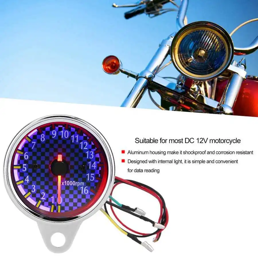 DC 12V Universal Motorcycle Tachometer With LED Display Gauge 16000rpm