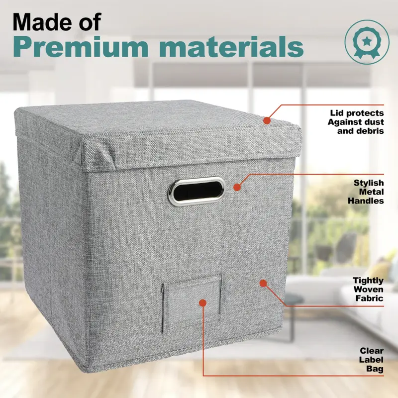 13 Inch Foldable Organizer Large Capacity Vinyl Record Storage Box with Lid Cotton Linen Home Closet Multi-functional Organizer - Image 4