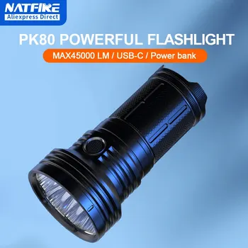 초강력 손전등 USB-C 충전식 LED 토치, 45000LM, 강한 빛, 10400mAh 18650 배터리, 보조배터리 수색 구조 PK80