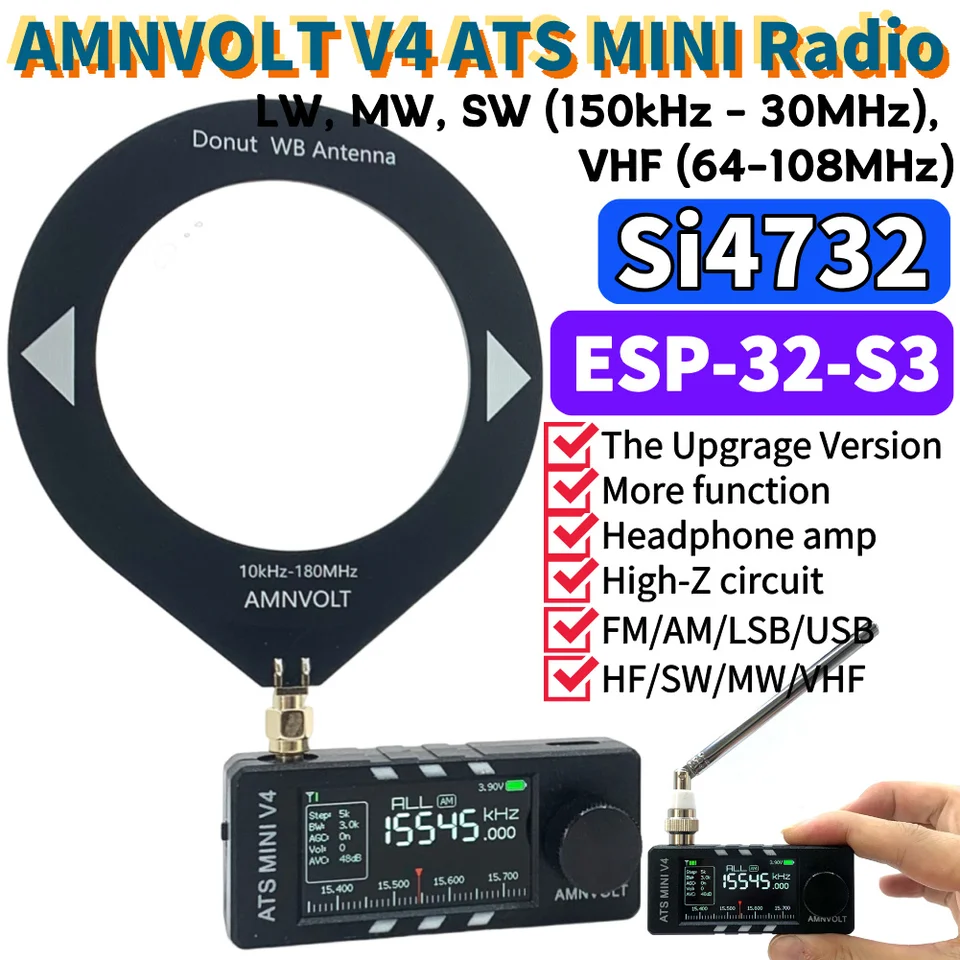AMNVOLT V4 ATS MINI Si4732 DSP Radio LSB USB AM FM All Band Radio