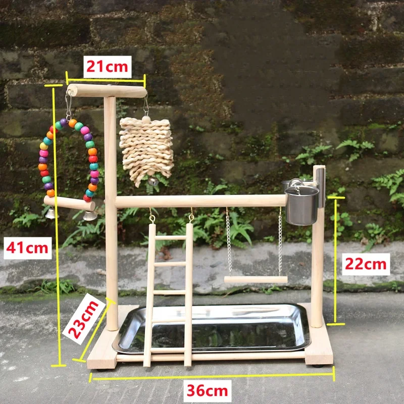 Parrot Toy Bird Perch Stand Bird Swing Toy Bird Cage Accessories Small Pet Ladder Toy Bird Playground Perch Stand Feeding Cups Swing Climbing Ladder For Parakeet Cockatiel Lovebi