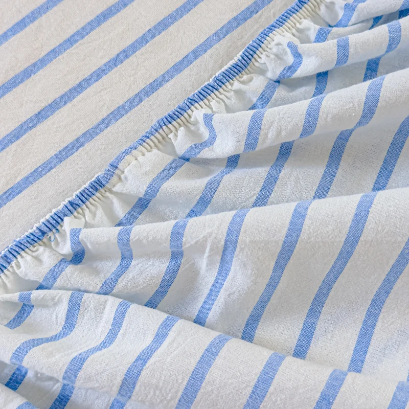 100% Cotton Single Product Bed Hat Yarn-dyed Washed The Fitted Series Striped 360 with Elastic Mattress Cover 200x220  Bedding 5