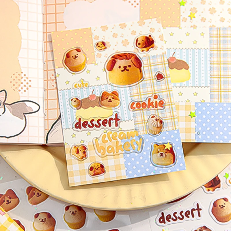 Mr.Paper 3개 크리미 베이커리 스티커, 귀여운 애완동물 일러스트레이션, 다중 소재, 자체 접착식 저널 장식, 창의적인 콜라주 용품