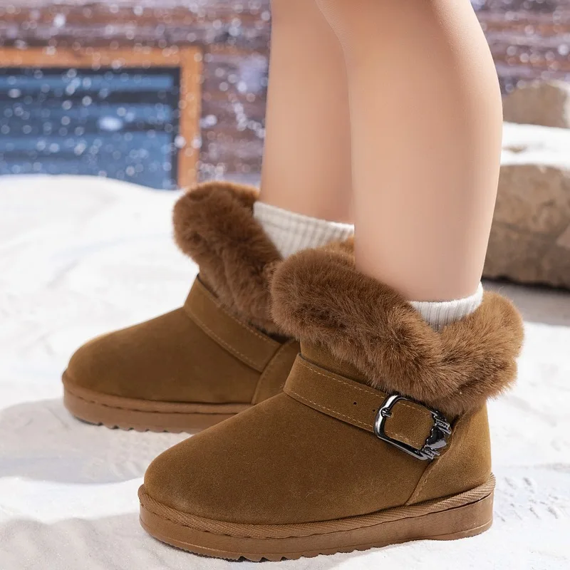Girls Snow Boots Simple Furry Hairy Winter Boots for Children Warmth Outdoor Kids Fashion Plush Boots Ankle Non-slip Versatile