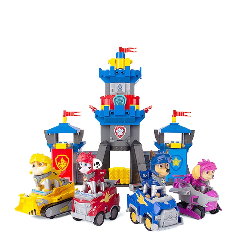 Paw Patrol Building Blocks Assemblaggio Headquarter Tower Rescue Knight Series Macerie Marshall Skye Pullback Car Giocattoli Per Bambini Regali