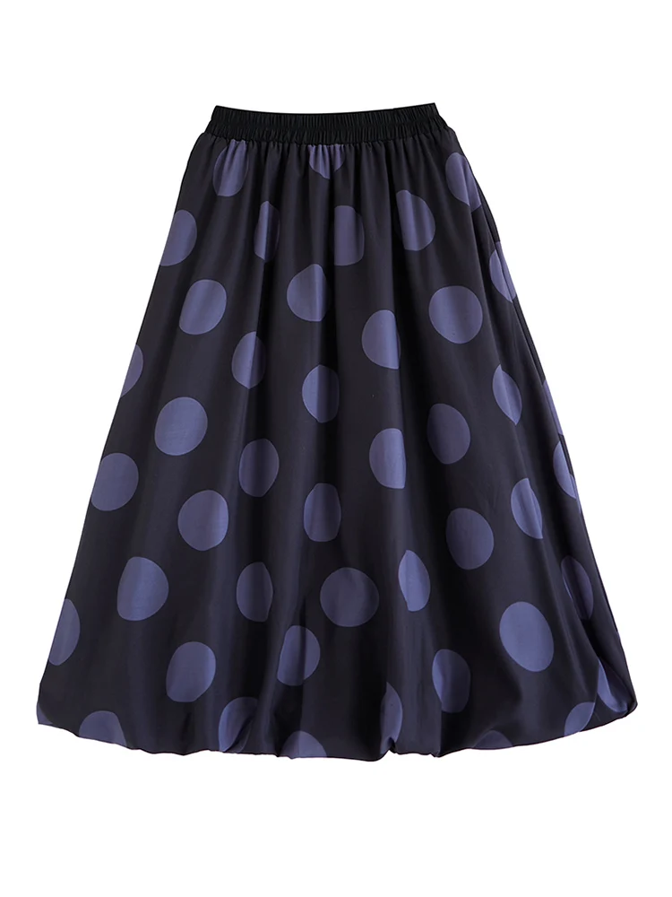 2025 Sping Autumn Polka Dot Print Vintage High Waist Puffy Skirt Women Plus Size Fashion Loose Casual Long Skirts Clothing