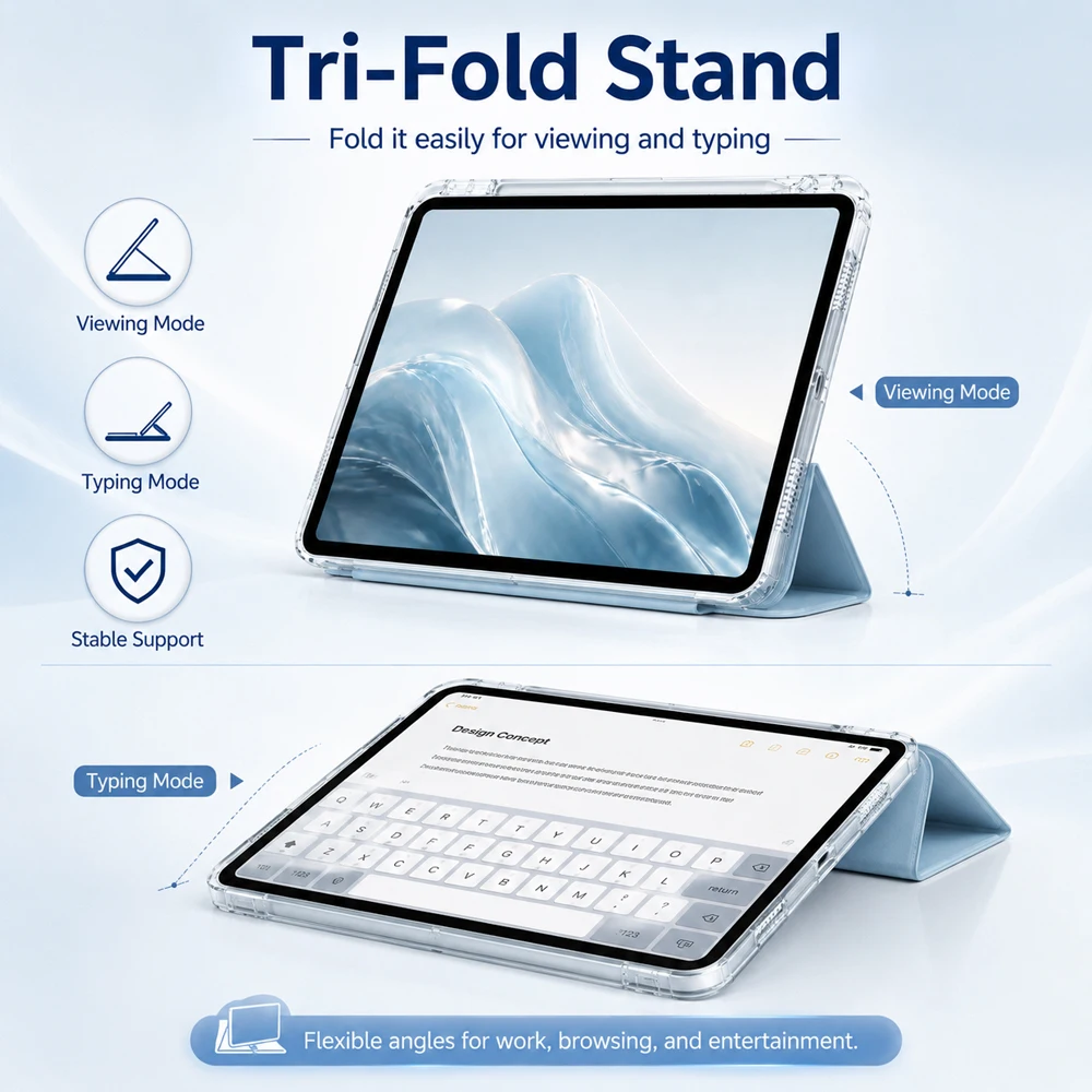 Slim Acrylic iPad Case with Transparent Tri-fold Stand