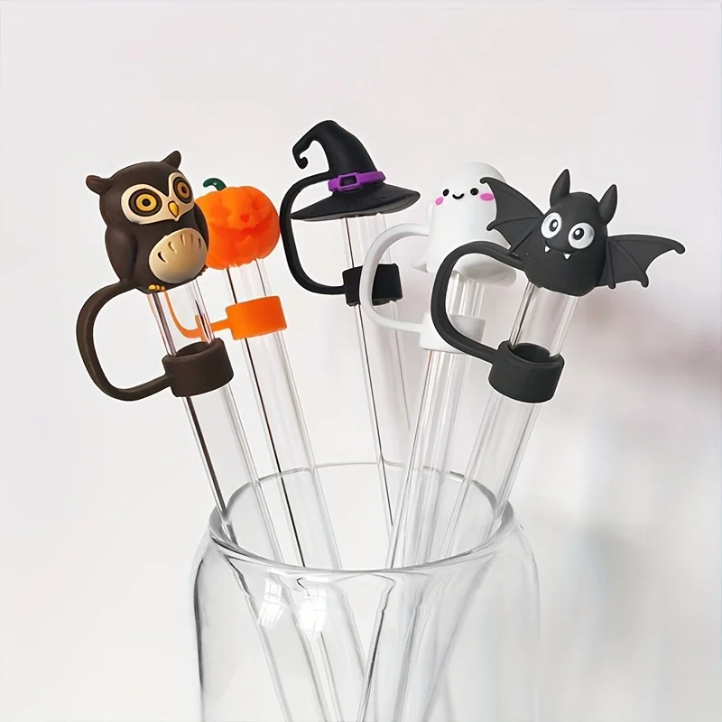 Halloween themed silicone straw cap-reusable, dust cover suitable for 10mm straw, ghost, bat, pumpkin, and wizard hat patterns