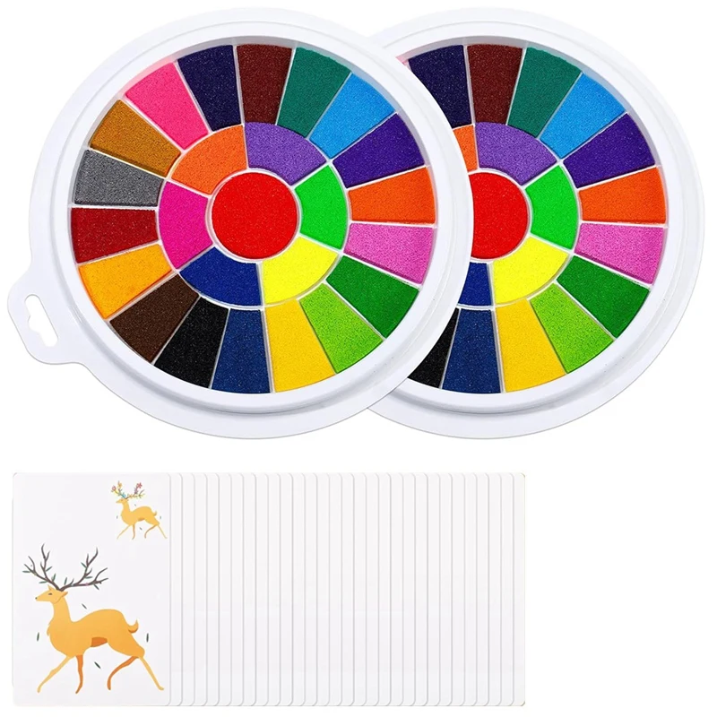 25 Colors Ink Pads With 30 Paint Pages, Washable DIY Stamp Pad, Non-Toxic Finger Painting Set 2 Pack