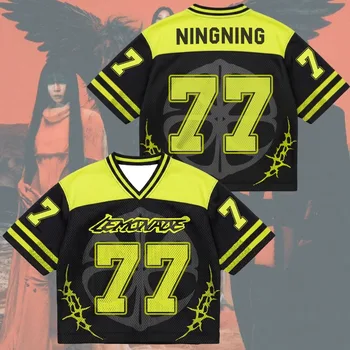 2026 Women's Aespa NINGNING "Lemonade"  American Style Cropped Jersey Breathable Casual Streetwear Short Sleeve Kpop Fans Tee