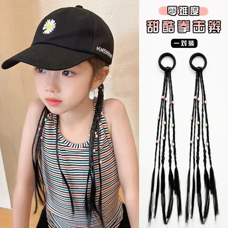 Cool Braid Kids Headwear Colorful Wigs Hairclip Ponytail Holder Princess Bows Party Ornament Hair Accessories Girls Gifts