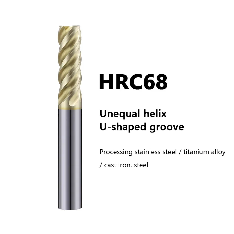 CNC Carbide End Mill HRC65 HRC68 Tungsten Cutter 4 Flute Metal Steel Unequal helix Machining Tool 1 2 34 5 6 7 8 9-20 Router Bit