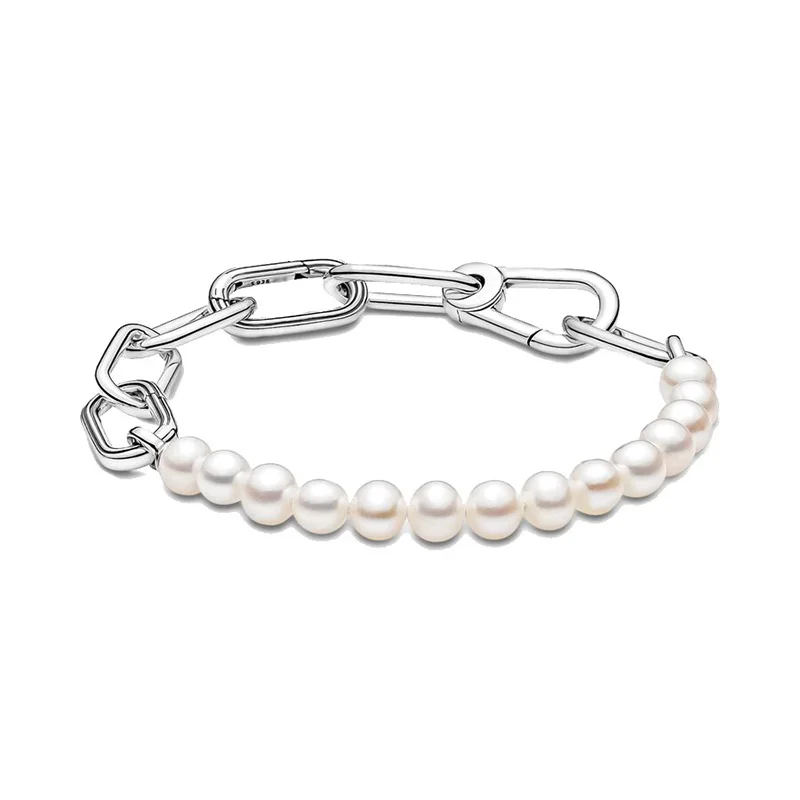 

IN STOCK Fashion Europe 925 Sterling Silver ME Freshwater Cultured Pearl Bracelet fit European Charms Women's Anniversary Gift