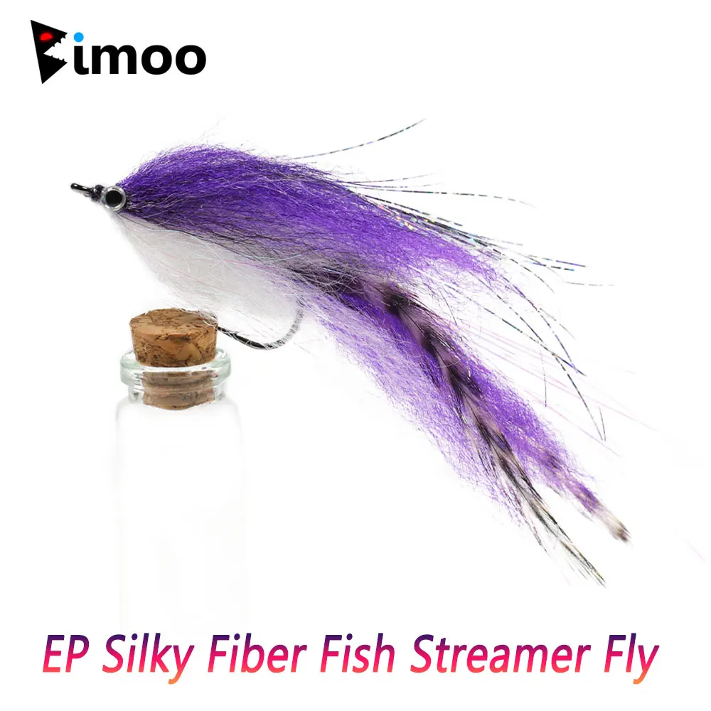 Bimoo 5Pcs 1/0 ~ 4/0 New Ep Silky Fiber Fish Streamer Fly Trout Slamon Steelhead Salmone Saltwater Fly Fishing Mosche Esche Artificiali